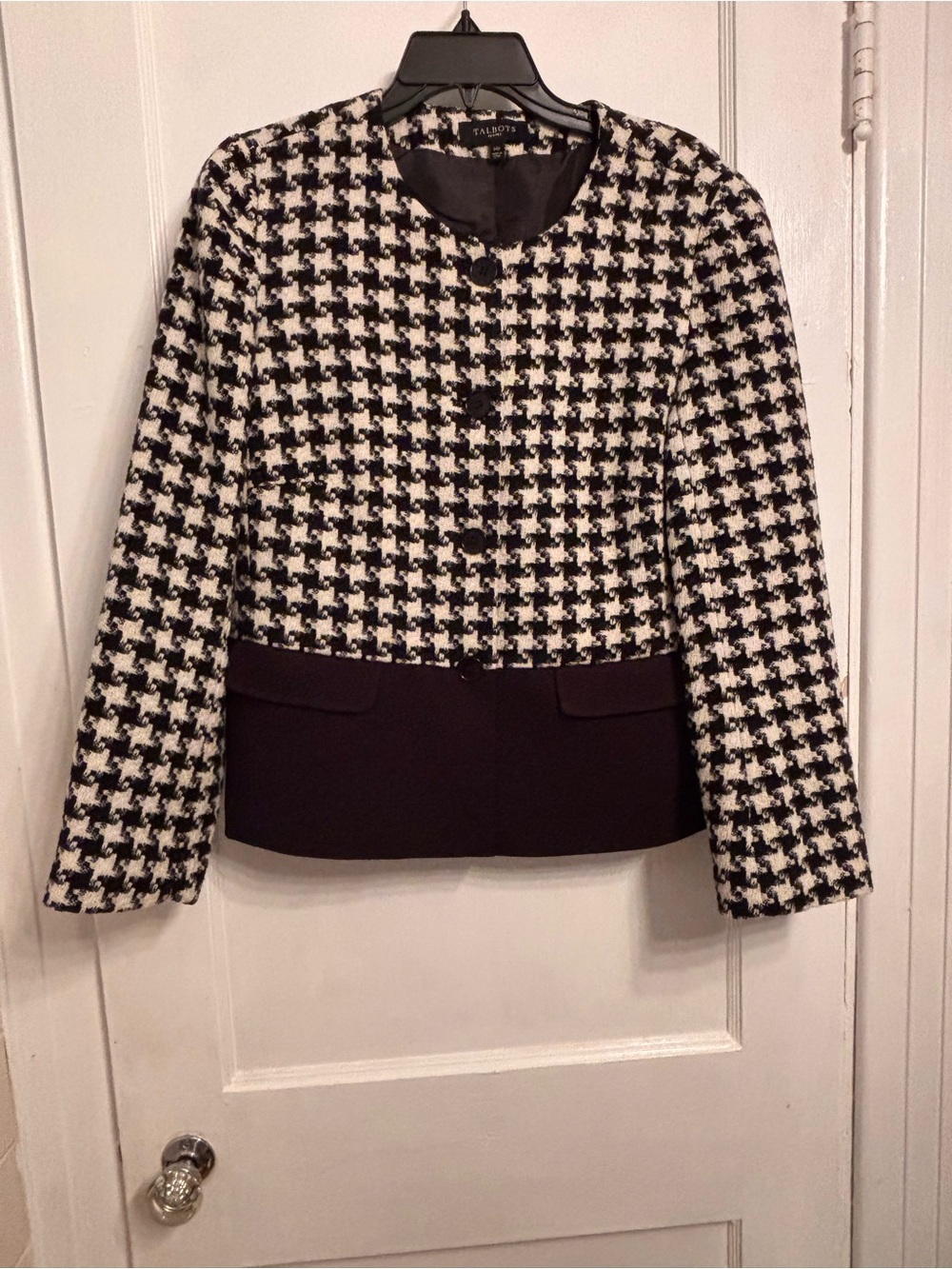 Talbots Black and White Houndstooth Jacket with Solid Black Hem